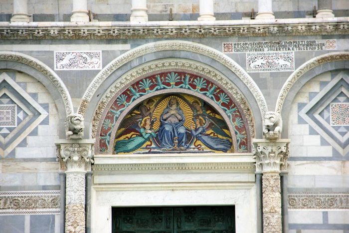 Detail On The Outside West Wall Of The Cattedrale di Pisa In Italy
