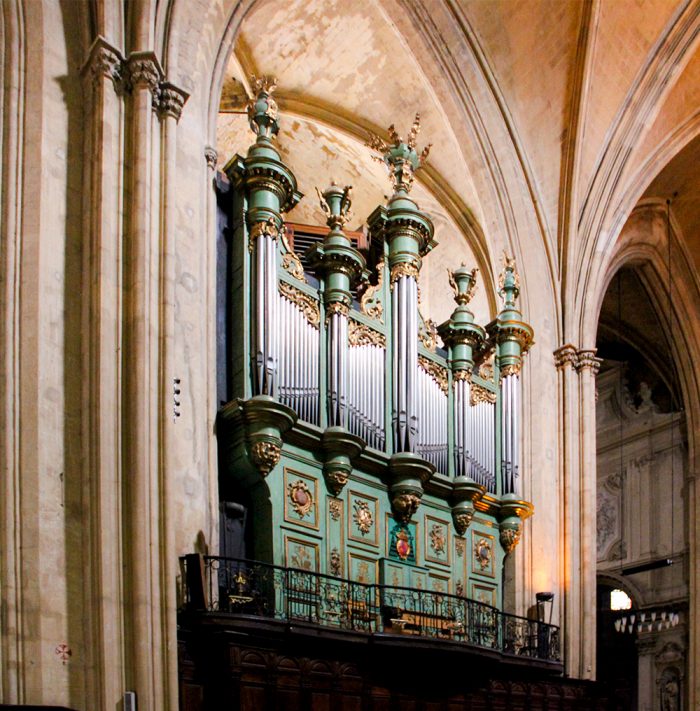 Green And Gold Organ In Aix Cathedral In Aix-en-Provence In Southern France