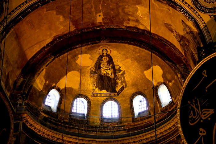 Mary Holding Jesus In The Apse Of The interior Of The Hagia Sophia Museum In Istanbul Turkey