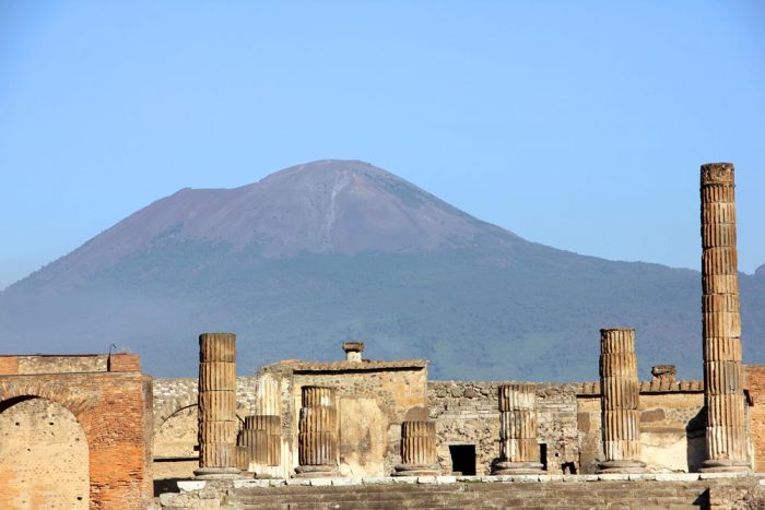 A View Of Mount Vesuvius From The Ancient City Of Pompeii In Italy