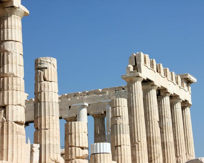 A Section Of The Parthenon In Athens Greece