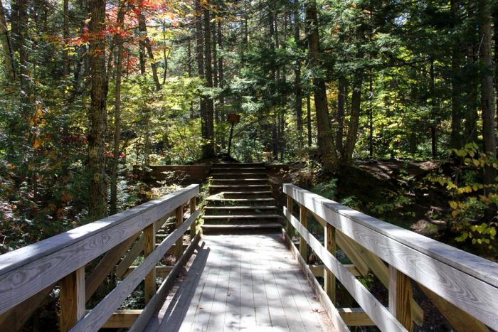  A Wooden Footbridge At Smalls Falls Waterfall In Maine