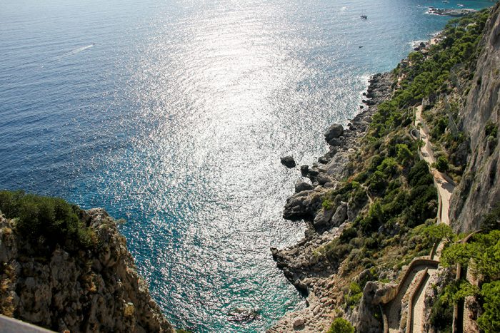 A Downward View Of The Ocean From The Walking Path On The Island Of Capri In Italy
