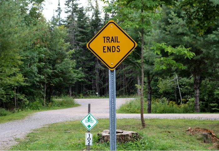 End Of The Trail Sign On The Narrow Gauge Pathway Near Sugarloaf Ski Mountain