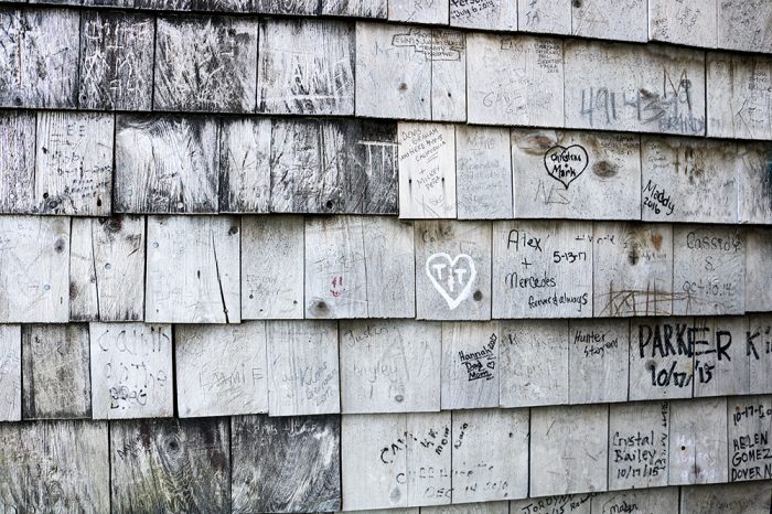 Graffiti On The Tower Shingles Of The New Portland Wire Bridge In Western Maine