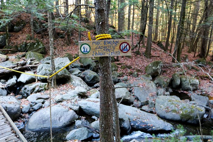Wooden Bridge Capacity Sign For The Reed Brook Trail In Western Maine