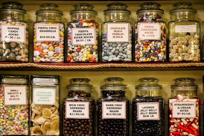 Shelves Of Candy Jars In The Village Shop