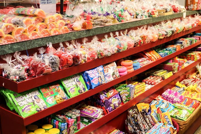 Shelves Full Of Various Types Of Candy 