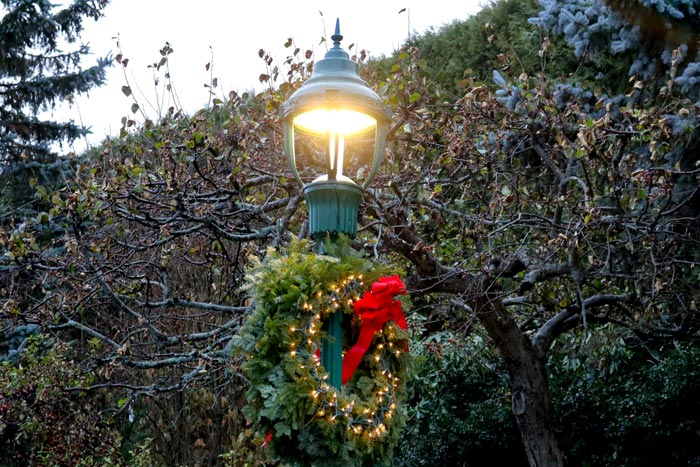 A Decorated Lamp Post For The Holidays
