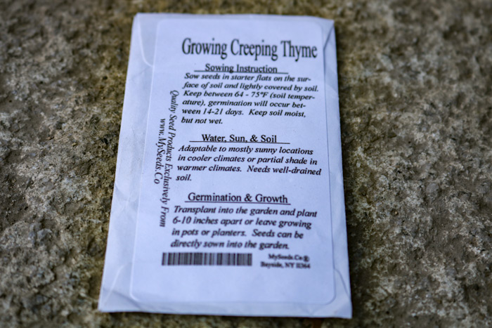 The Back Of Creeping Thyme Seed Packet