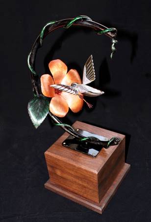 Hummingbird Sculpture With Wooden Base