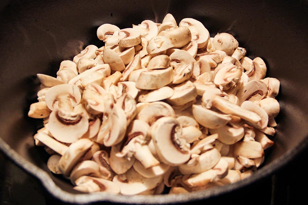 Sliced Mushrooms in Dutch Oven
