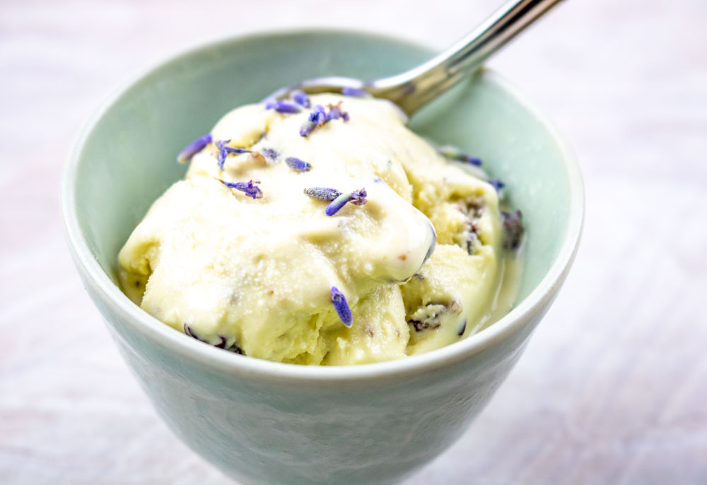 Ice Cream Topped With Fresh Lavender Buds